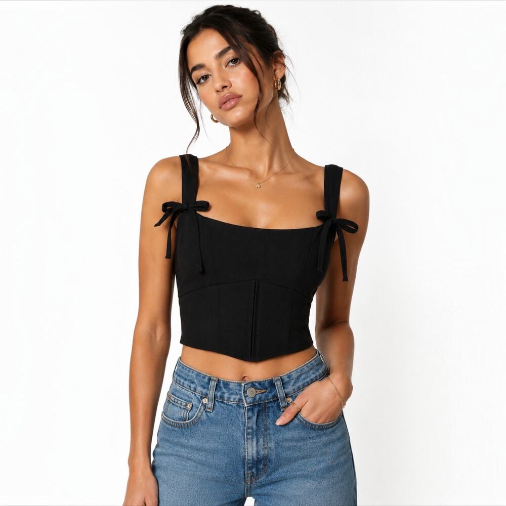 Zara Black Corset Crop Top with Bow Straps XS